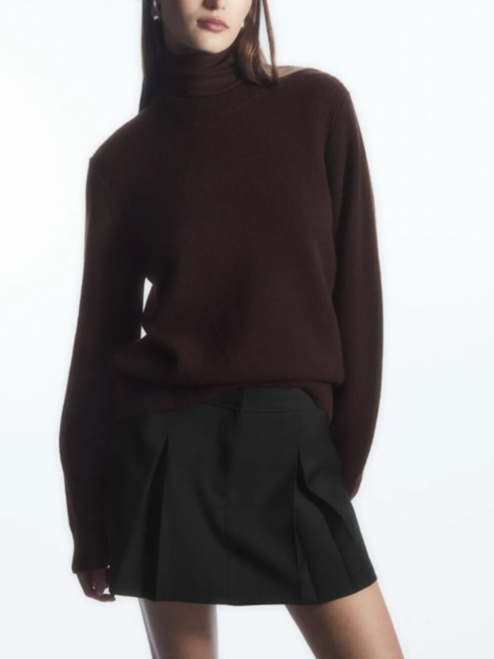 Cos Low Rise Pleated Wool Mini Skirt in Black Size 8
